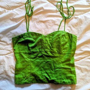 OLD NAVY Women's Medium Lime Green Crop Tank Top Linen Blend Tie Strap